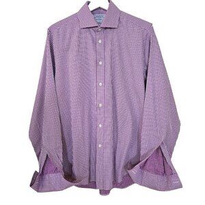 Charles Tyrwhitt Shirt Mens 15.5 M Slim Fit French Cuff Plaid LS Buttons Dressy